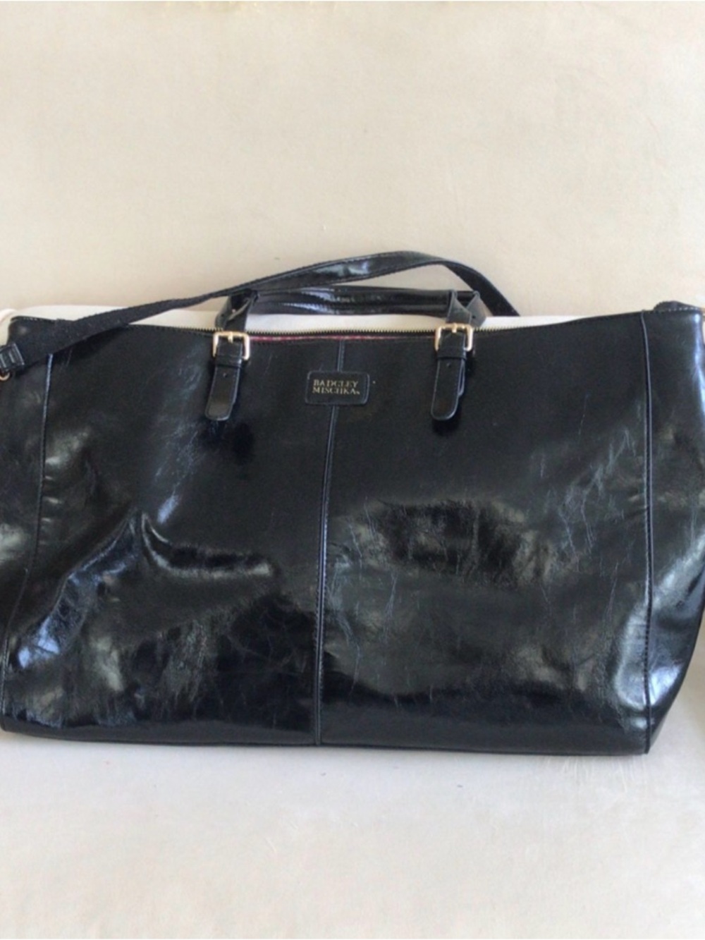 Badgley Mischka Black 100% Vegan Leather Patent Tote Bag